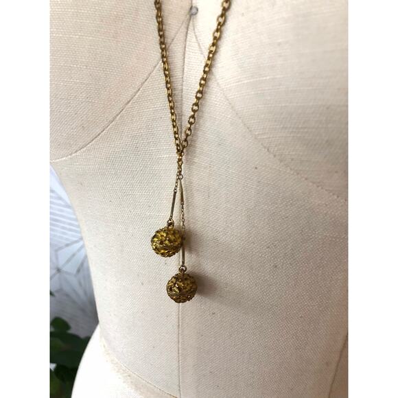 Handmade Jewelry - Artisan Brass long necklace with filigree balls